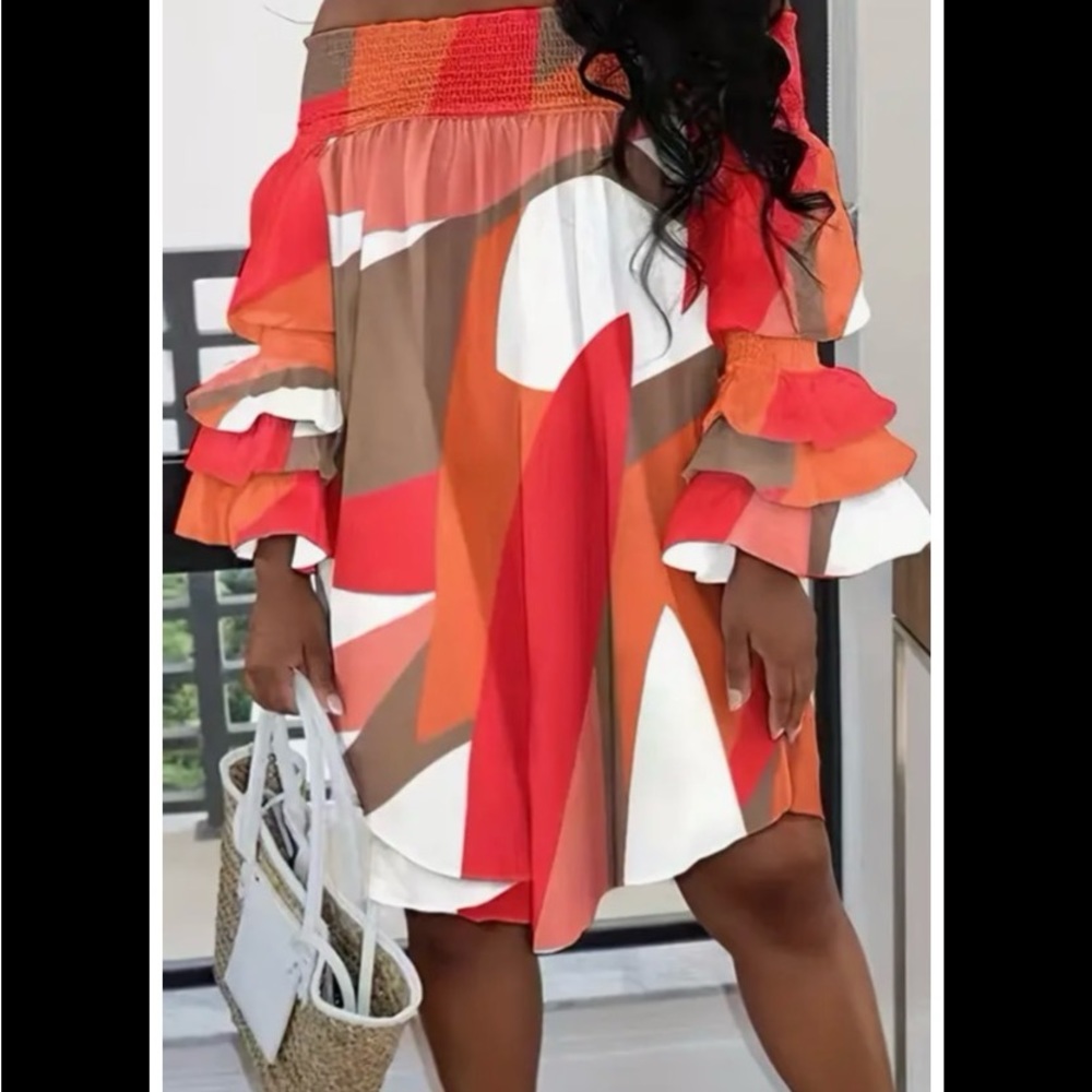 Abstract Print Ruffle Dress
